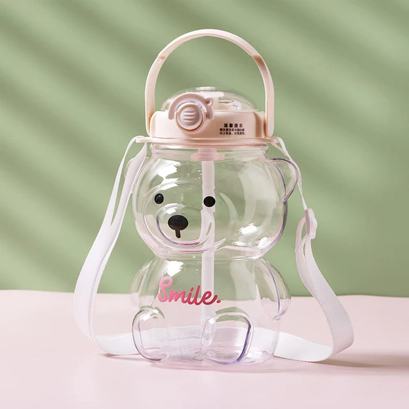 Large Capacity (1000 ml) Cartoon Bear Plastic Sippy Cup Children's Portable Backpack Kettle Water Bottle Mug with Straw